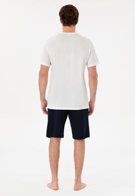 Erkek Bisiklet Yaka Beyaz Pijama Takımı - 50309174016