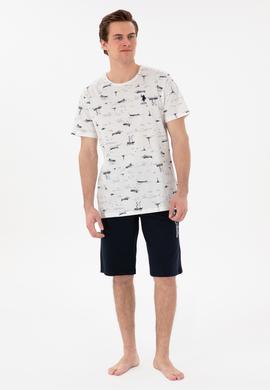 Erkek Bisiklet Yaka Beyaz Pijama Takımı - 50309284007