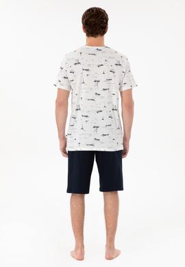 Erkek Bisiklet Yaka Beyaz Pijama Takımı - 50309284007