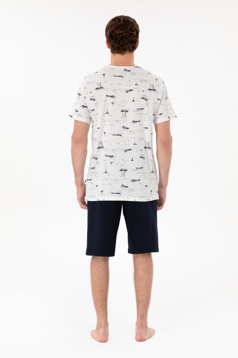 Erkek Bisiklet Yaka Beyaz Pijama Takımı - 50309284007