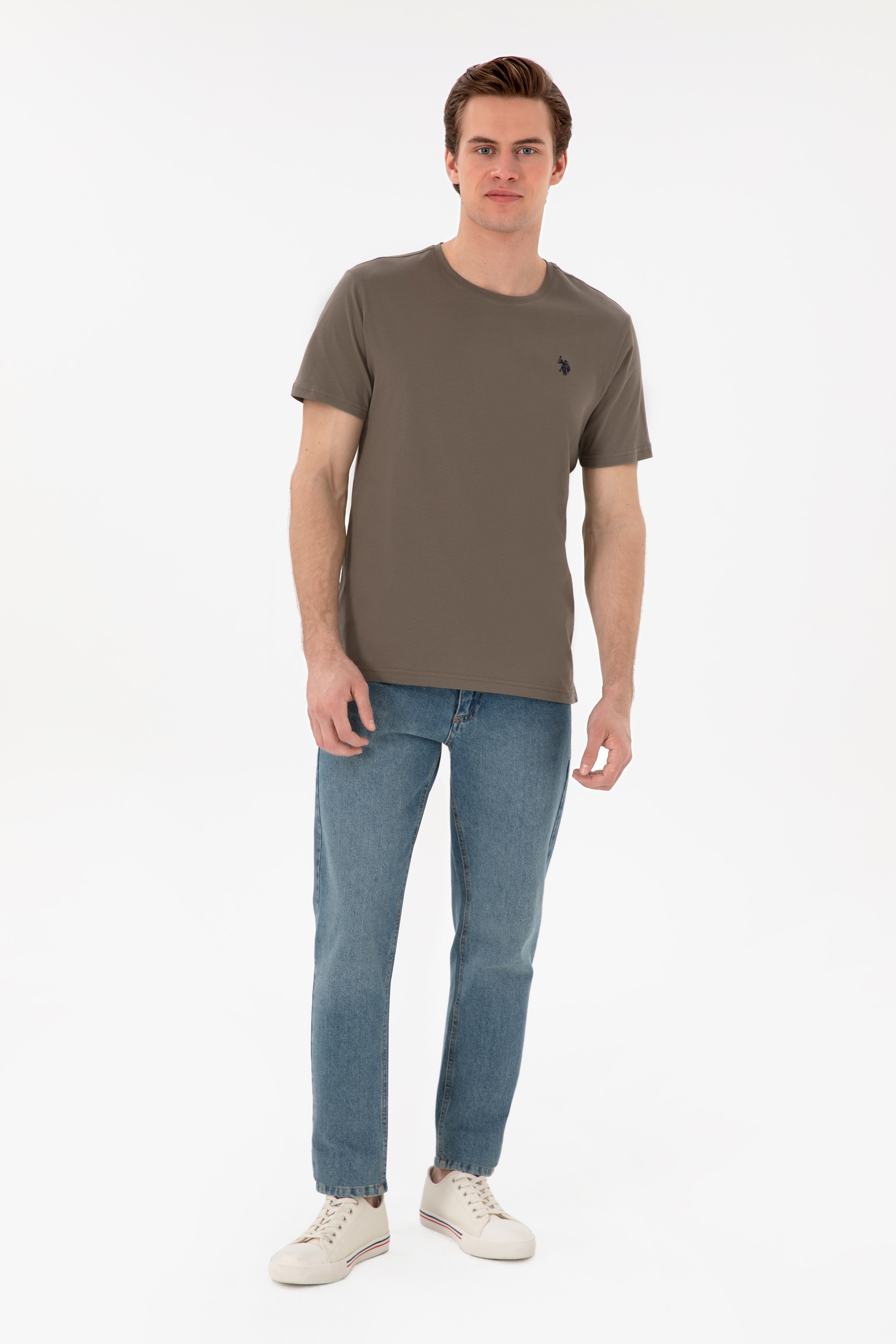 Erkek Regular Fit Bisiklet Yaka Vizon Basic Tişört - Image 4