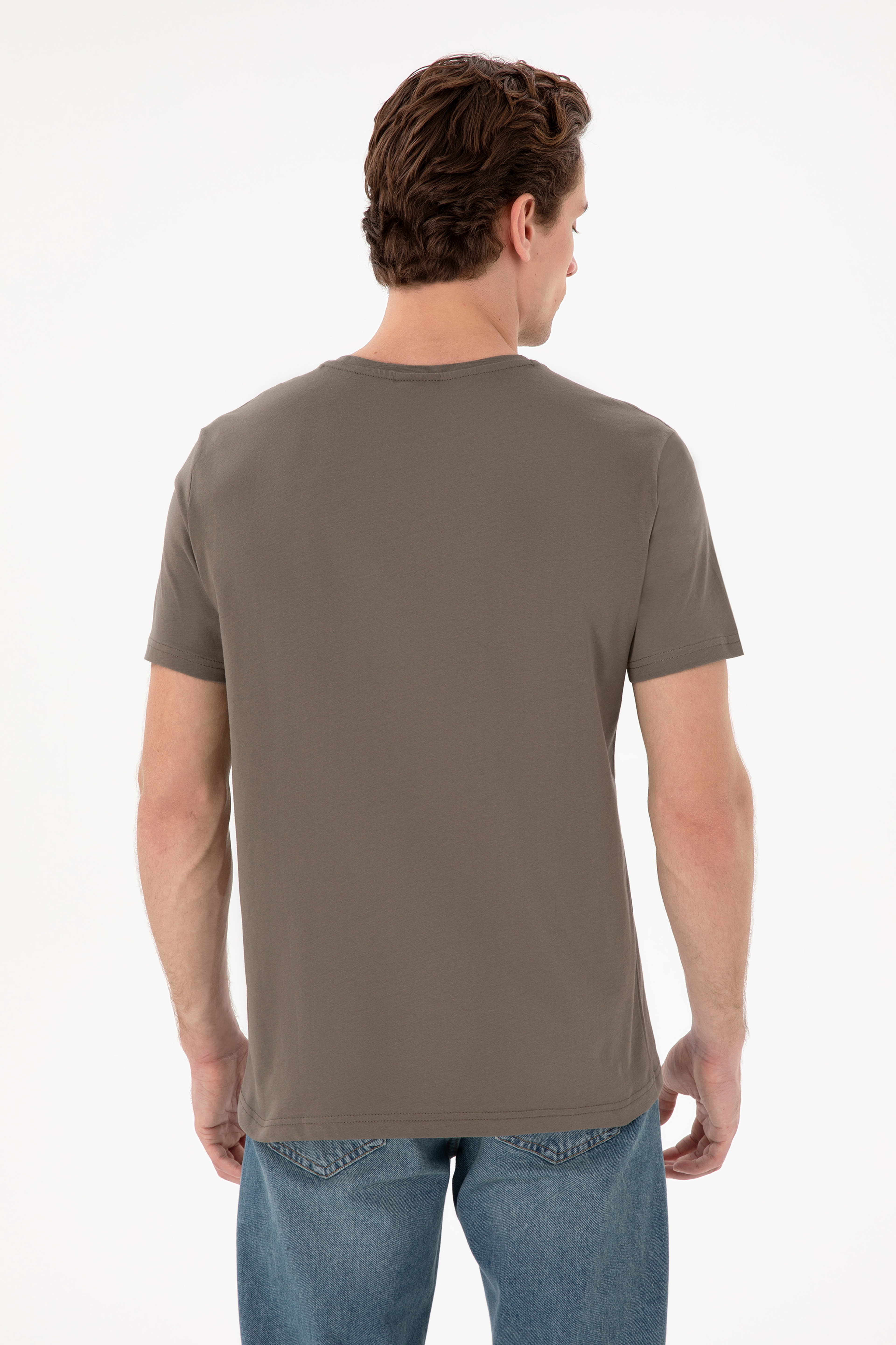 Erkek Regular Fit Bisiklet Yaka Vizon Basic Tişört