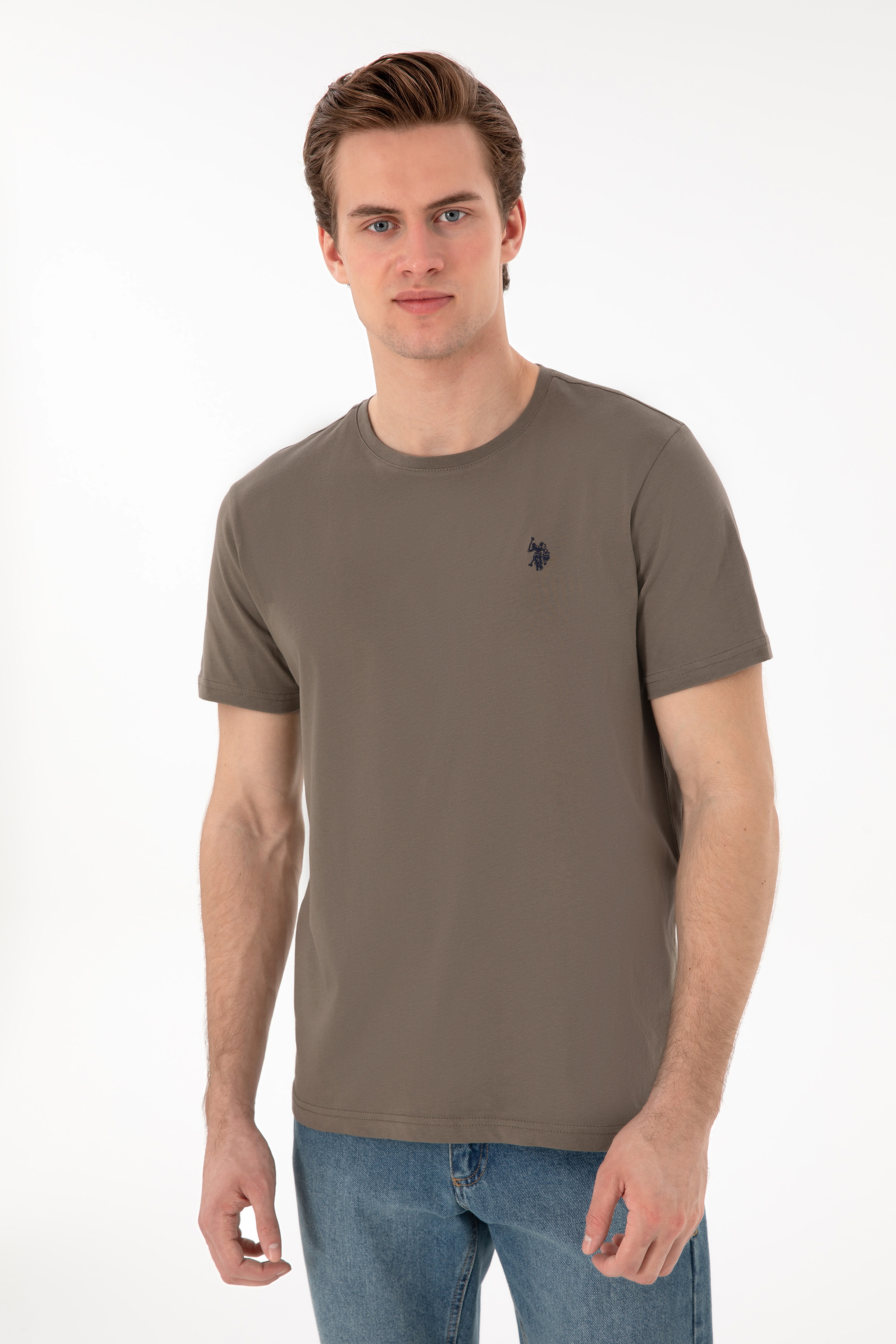 Erkek Regular Fit Bisiklet Yaka Vizon Basic Tişört - Image 3