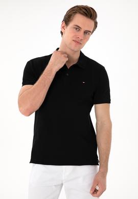 Erkek Slim Fit Polo Yaka Siyah Basic Tişört - 50297983039