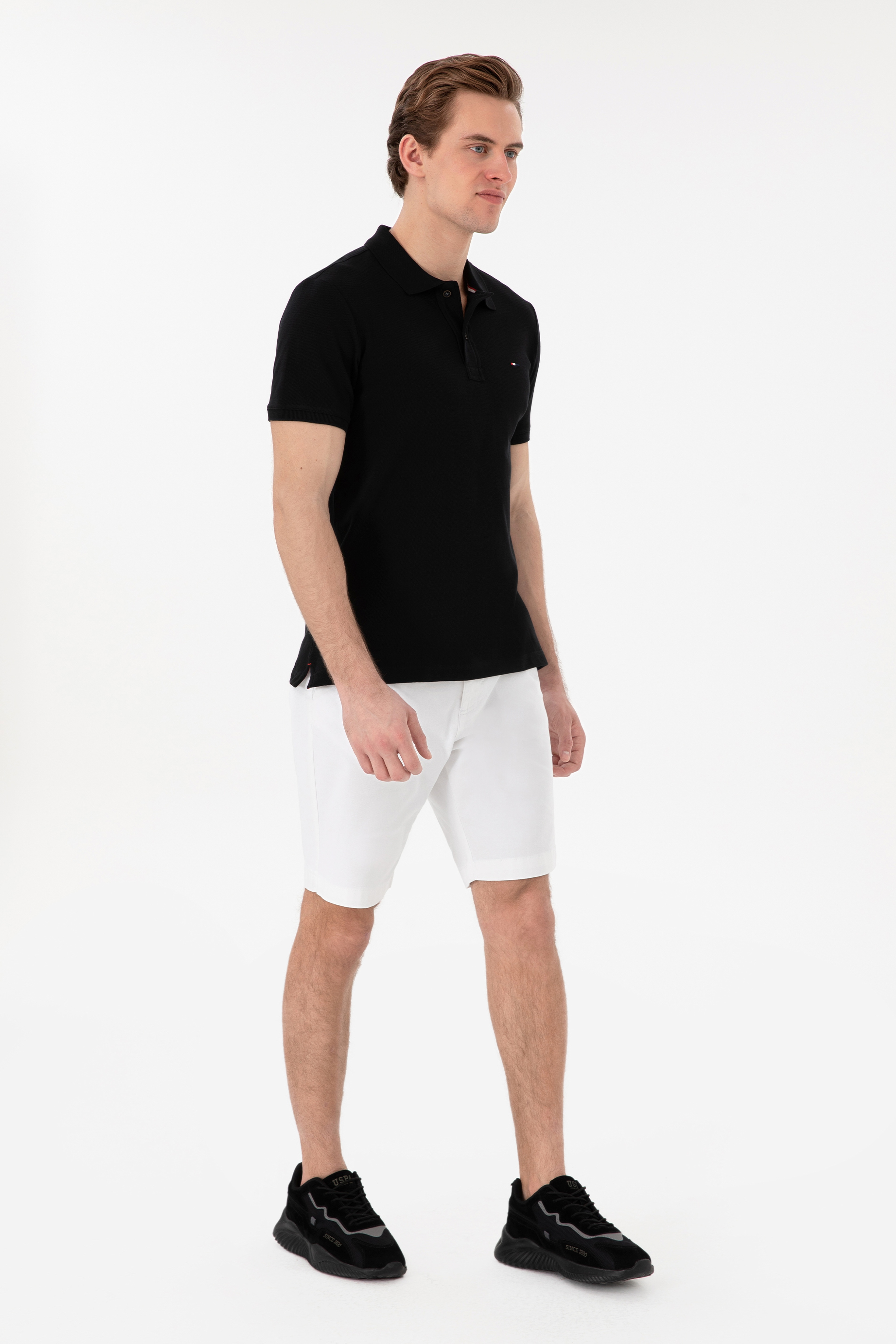 Erkek Slim Fit Polo Yaka Siyah Basic Tişört - Image 4