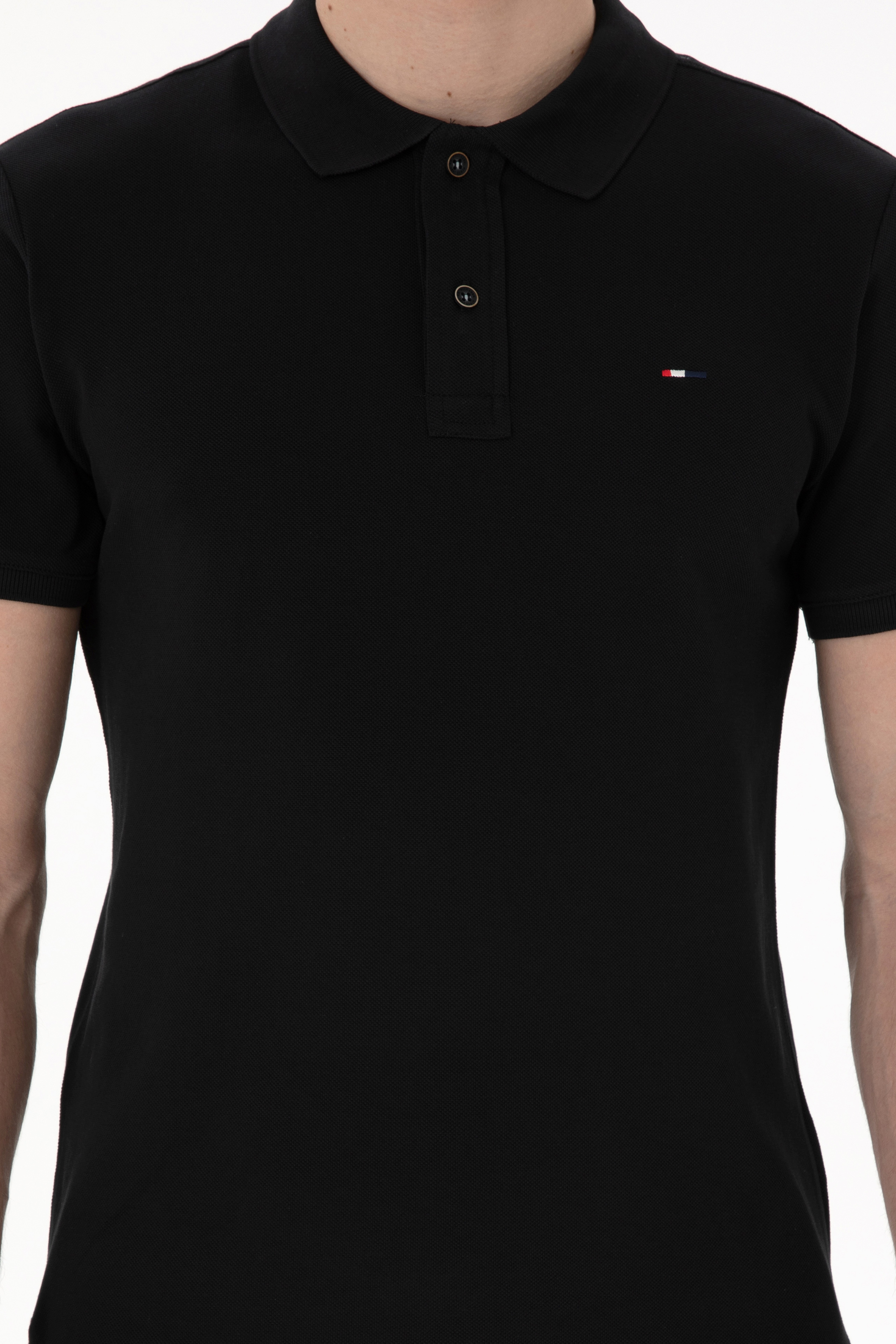 Erkek Slim Fit Polo Yaka Siyah Basic Tişört