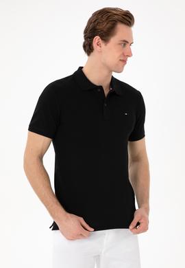 Erkek Slim Fit Polo Yaka Siyah Basic Tişört - 50297983039