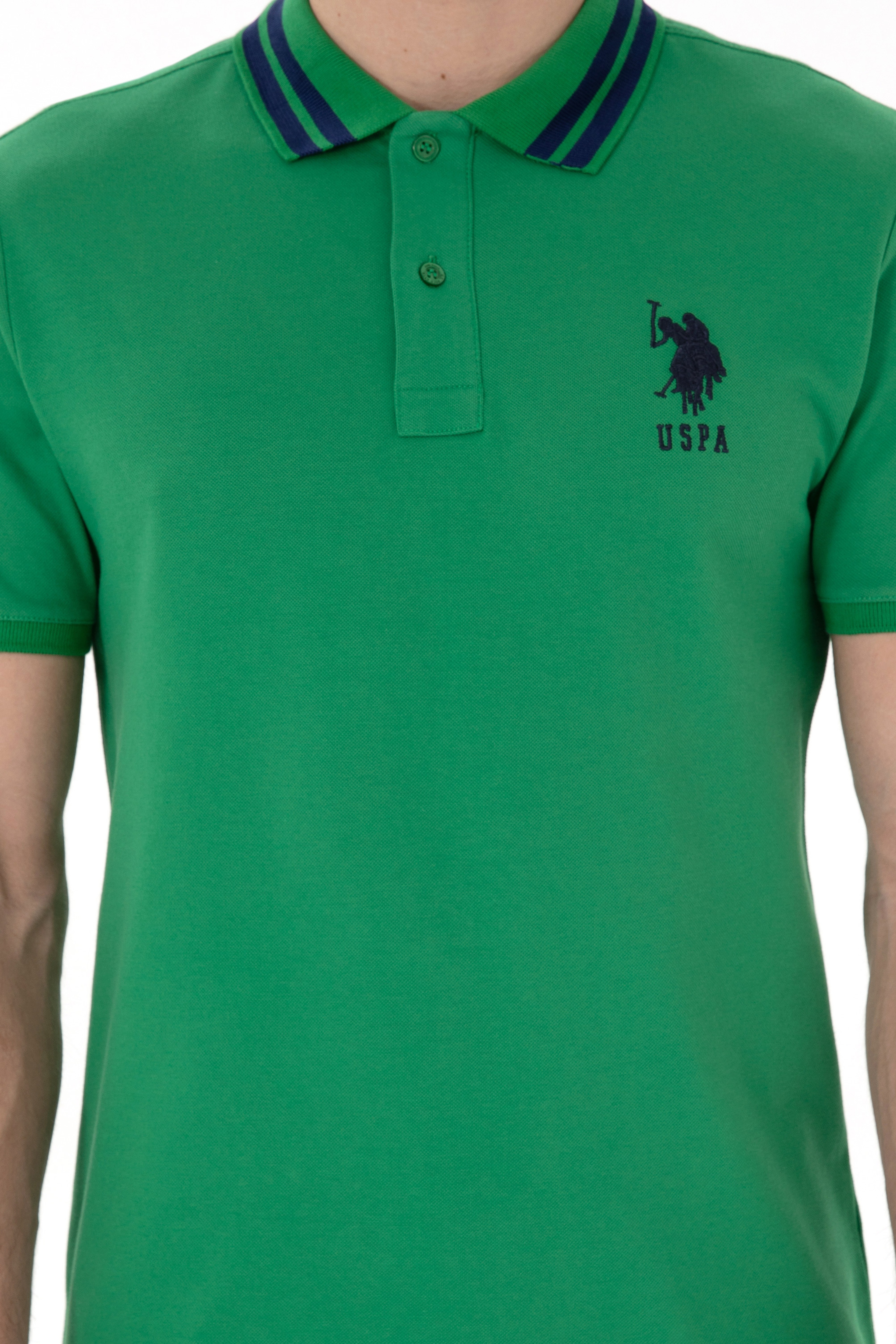 Erkek Slim Fit Polo Yaka Yeşil Basic Tişört - Image 6