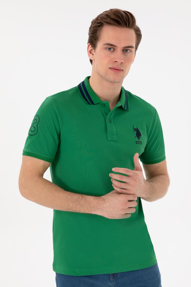 Erkek Slim Fit Polo Yaka Yeşil Basic Tişört - 50279569045