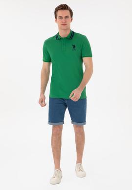 Erkek Slim Fit Polo Yaka Yeşil Basic Tişört - 50279569045