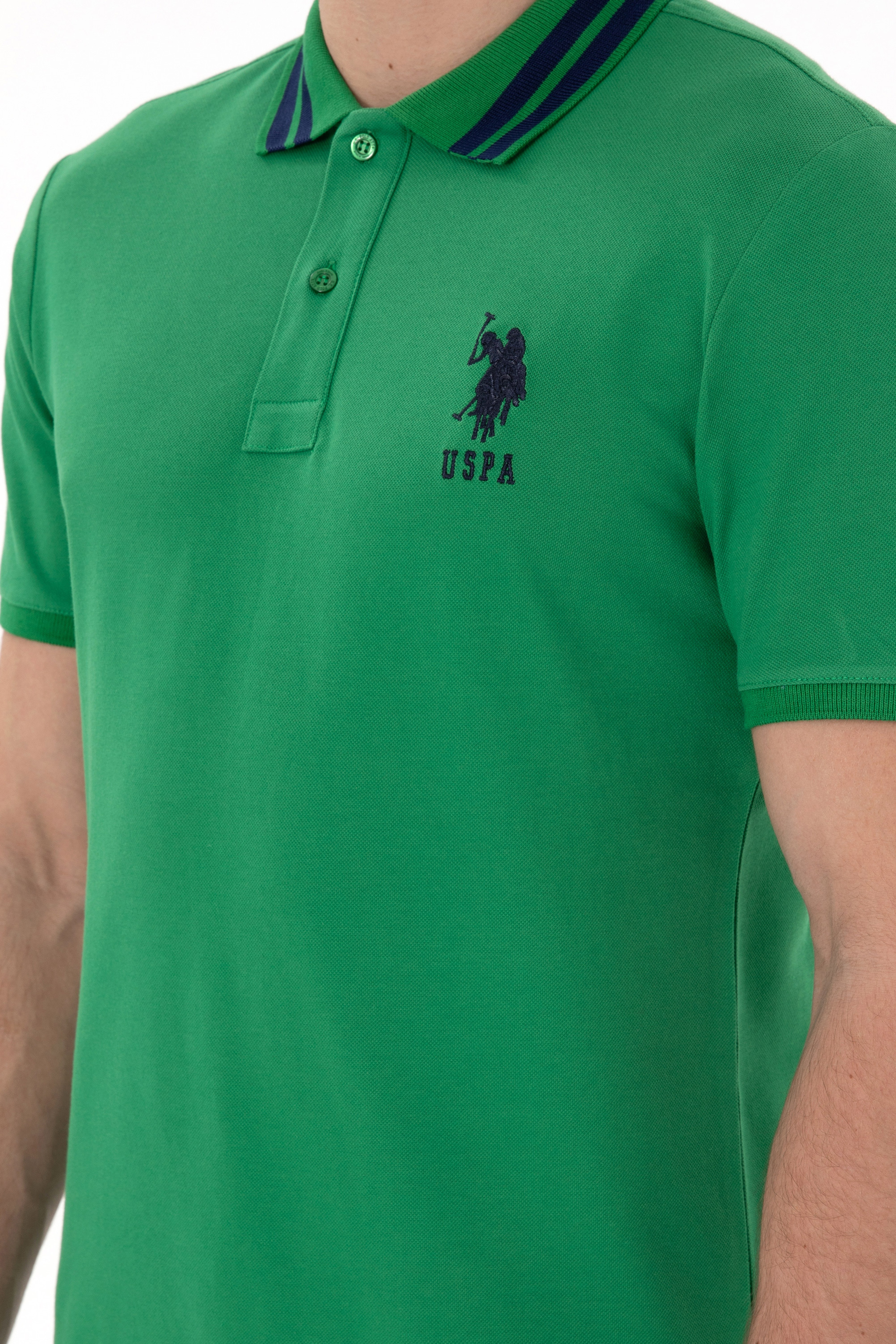 Erkek Slim Fit Polo Yaka Yeşil Basic Tişört - Image 7
