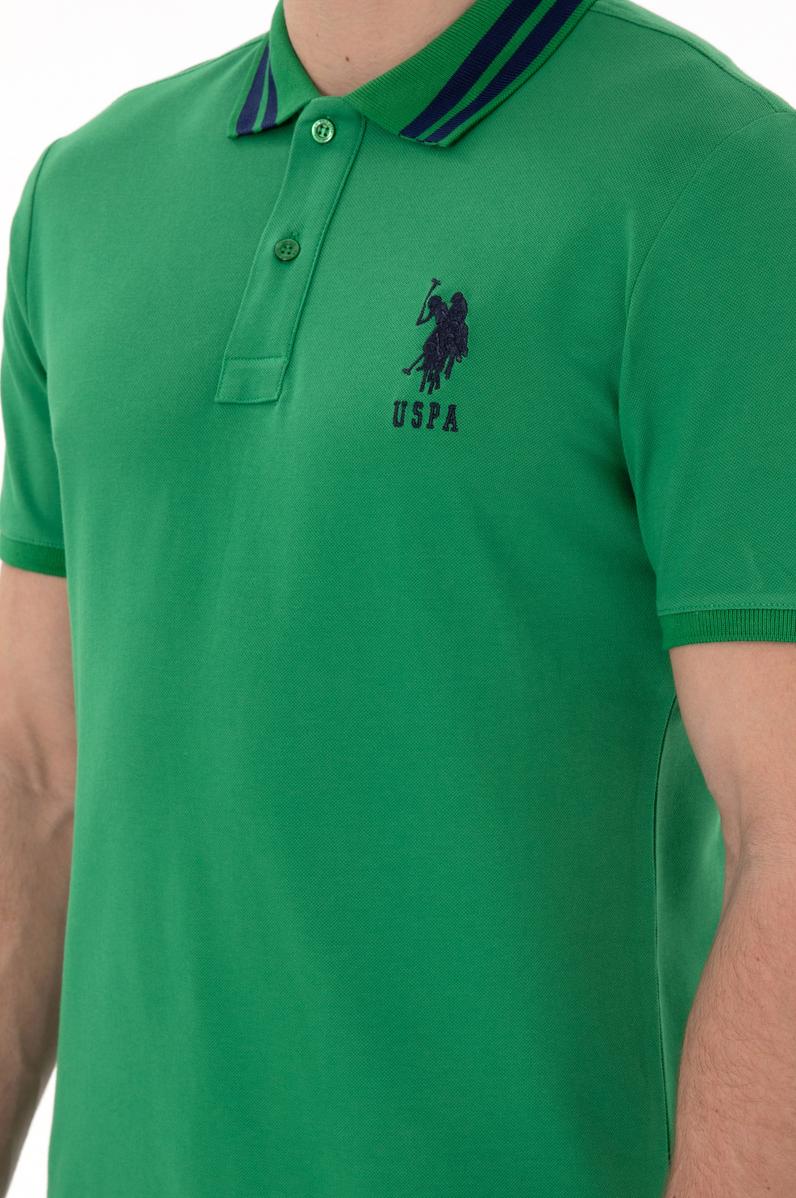 Erkek Slim Fit Polo Yaka Yeşil Basic Tişört