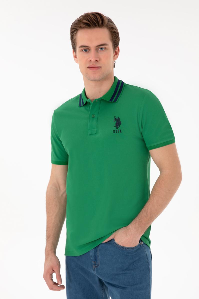 Erkek Slim Fit Polo Yaka Yeşil Basic Tişört