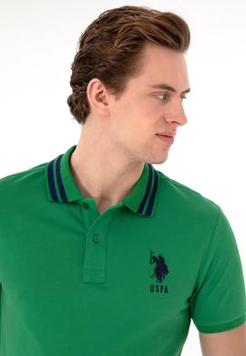 Erkek Slim Fit Polo Yaka Yeşil Basic Tişört - 50279569045