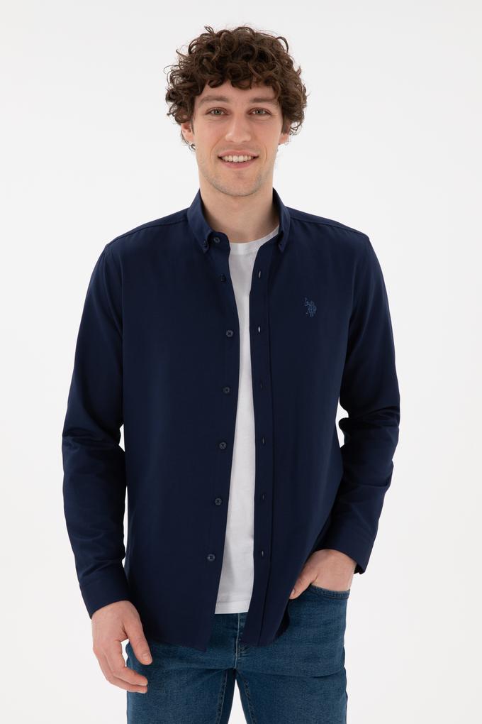 Erkek Lacivert Uzun Kollu Basic Gömlek