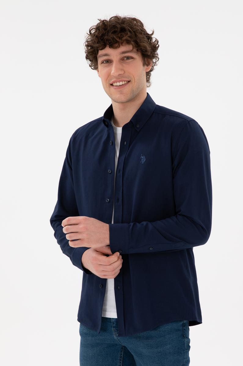 Erkek Lacivert Uzun Kollu Basic Gömlek
