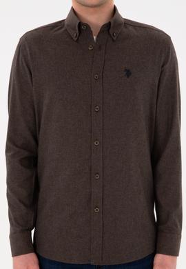 Erkek Kahverengi Uzun Kollu Basic Gömlek - 50296757043