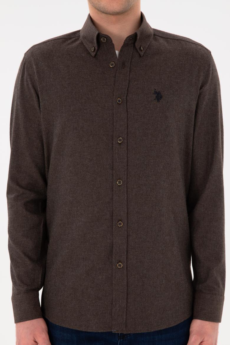 Erkek Kahverengi Uzun Kollu Basic Gömlek - 50296757043