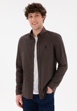 Erkek Kahverengi Uzun Kollu Basic Gömlek - 50296757043