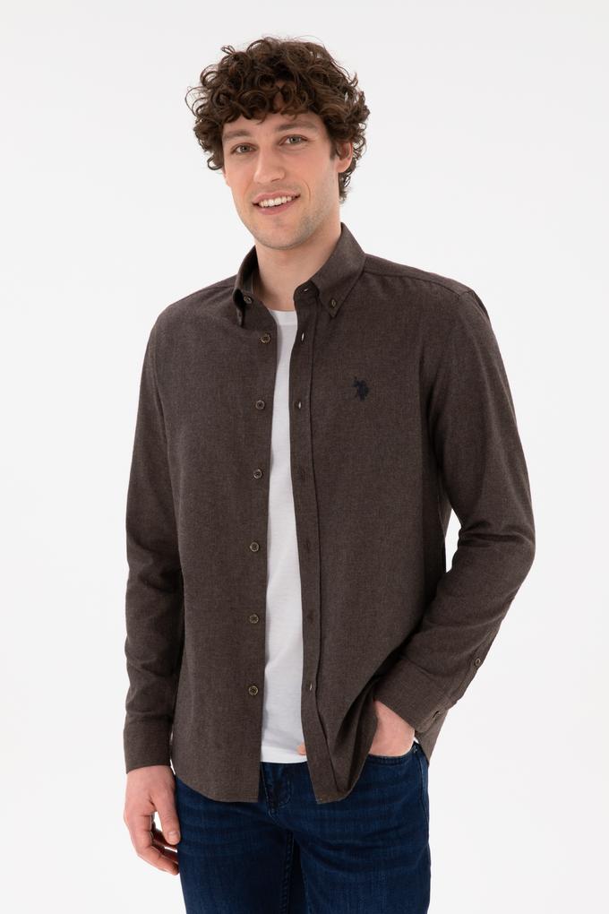 Erkek Kahverengi Uzun Kollu Basic Gömlek