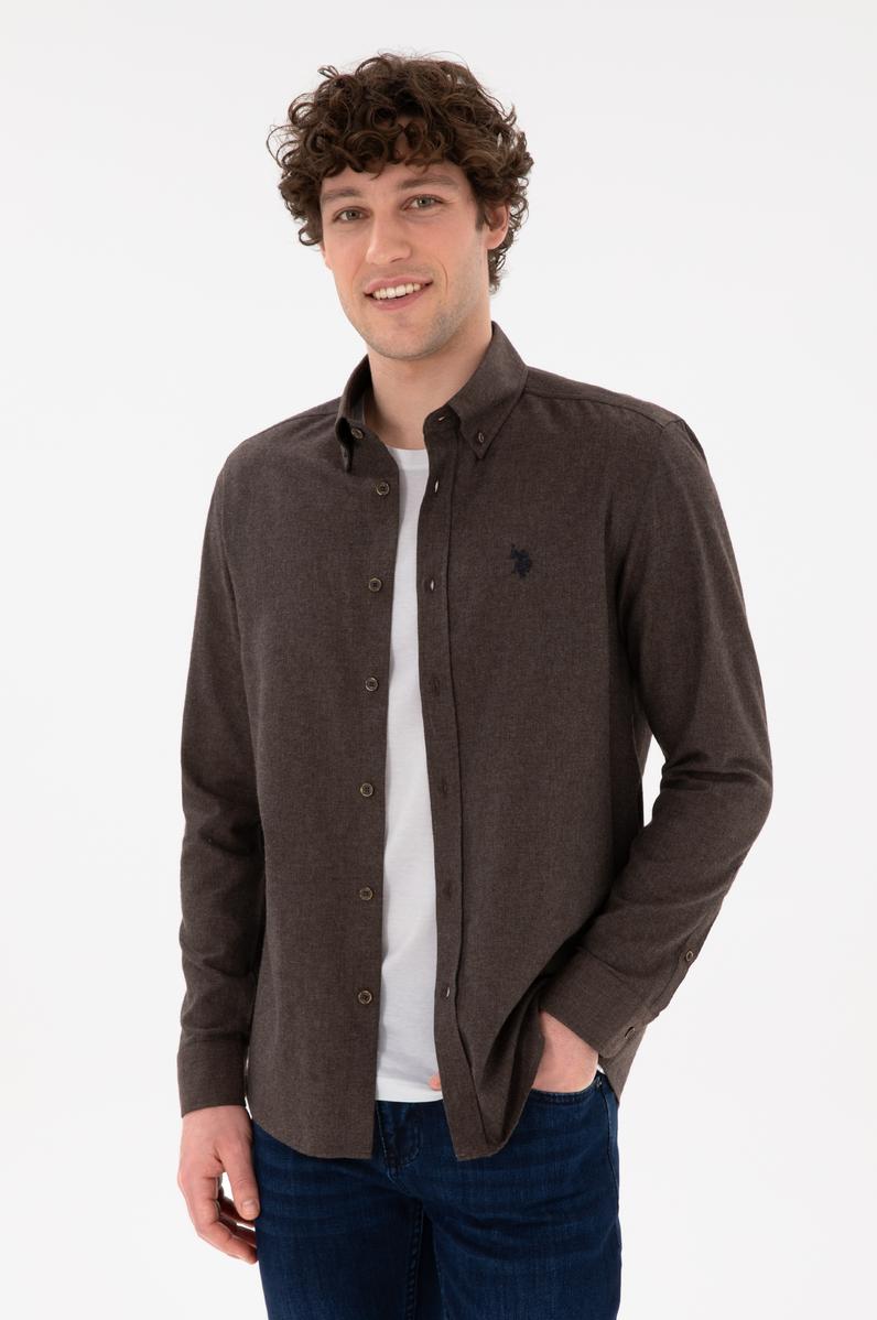 Erkek Kahverengi Uzun Kollu Basic Gömlek