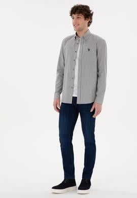 Erkek Açık Gri Uzun Kollu Basic Gömlek - 50296757137