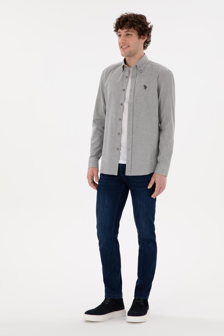 Erkek Açık Gri Uzun Kollu Basic Gömlek - 50296757137