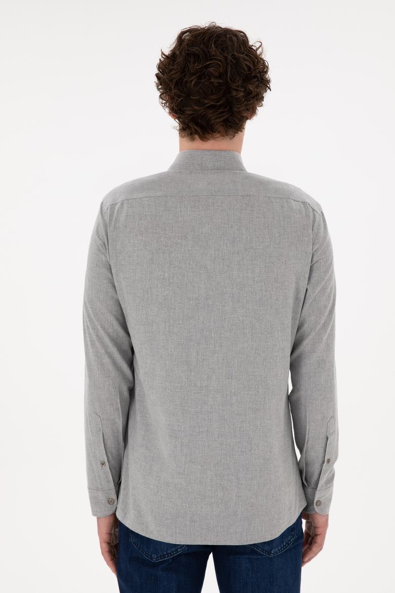 Erkek Açık Gri Uzun Kollu Basic Gömlek - 50296757137