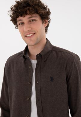 Erkek Kahverengi Uzun Kollu Basic Gömlek - 50296757043