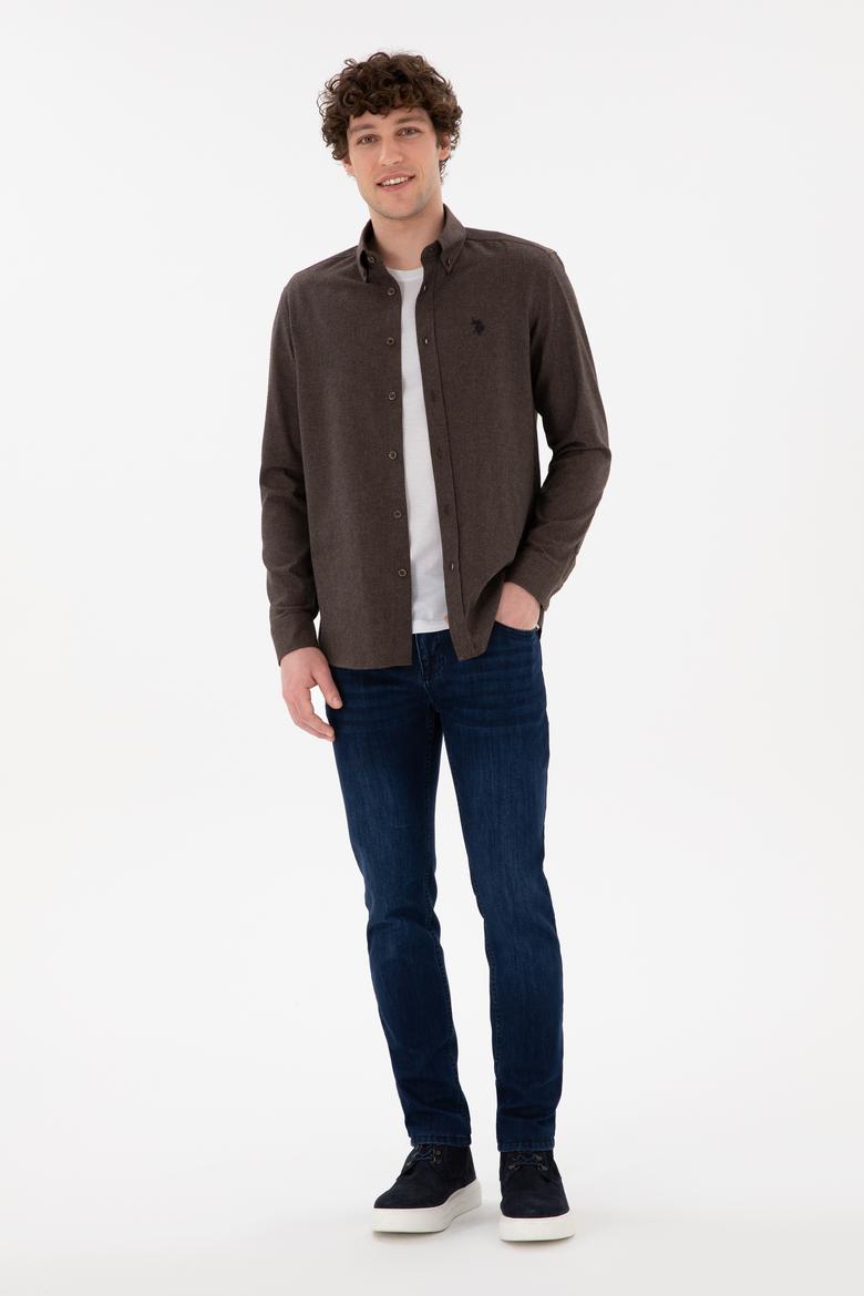 Erkek Kahverengi Uzun Kollu Basic Gömlek - 50296757043