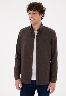 Erkek Kahverengi Uzun Kollu Basic Gömlek - 50296757043