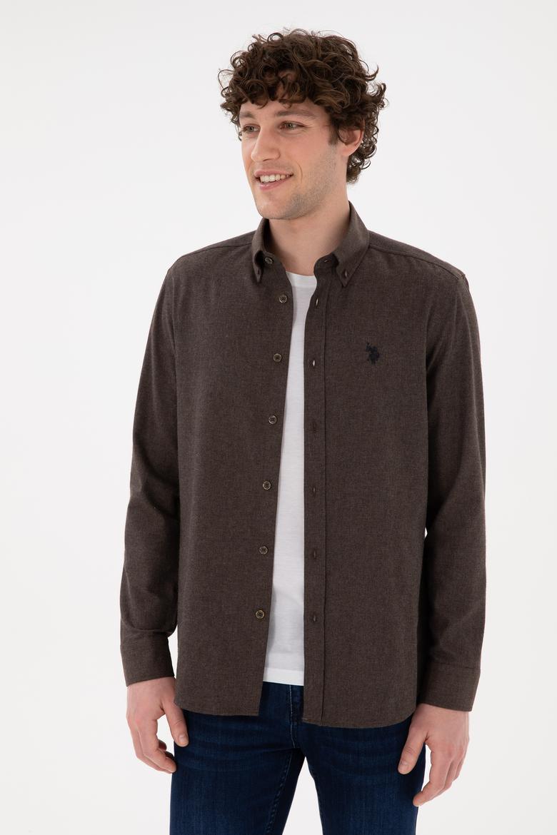 Erkek Kahverengi Uzun Kollu Basic Gömlek - 50296757043