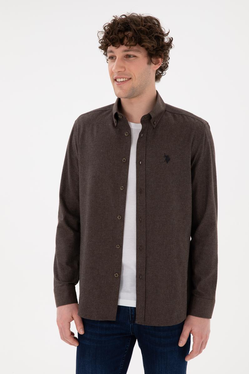 Erkek Kahverengi Uzun Kollu Basic Gömlek