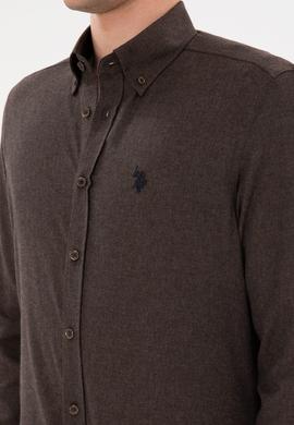 Erkek Kahverengi Uzun Kollu Basic Gömlek - 50296757043