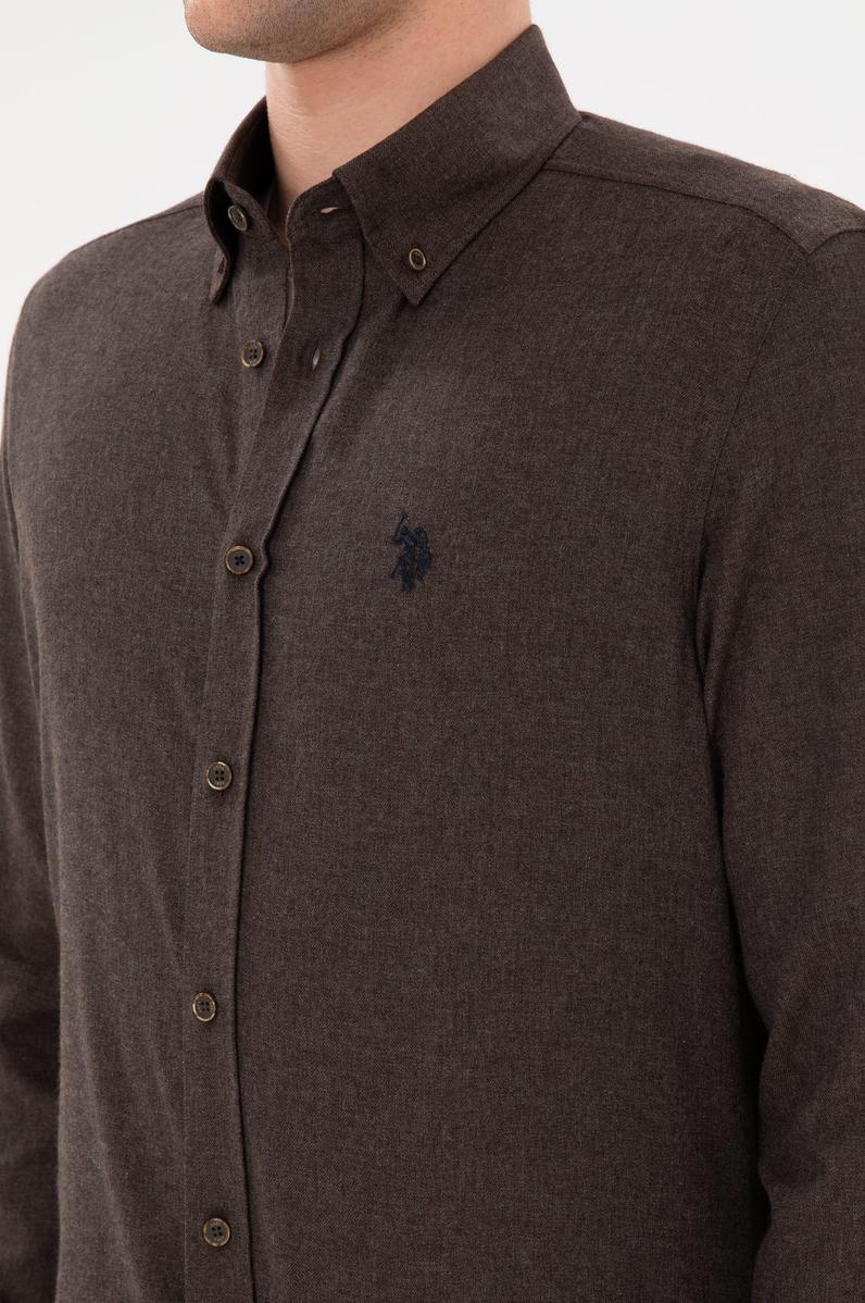 Erkek Kahverengi Uzun Kollu Basic Gömlek