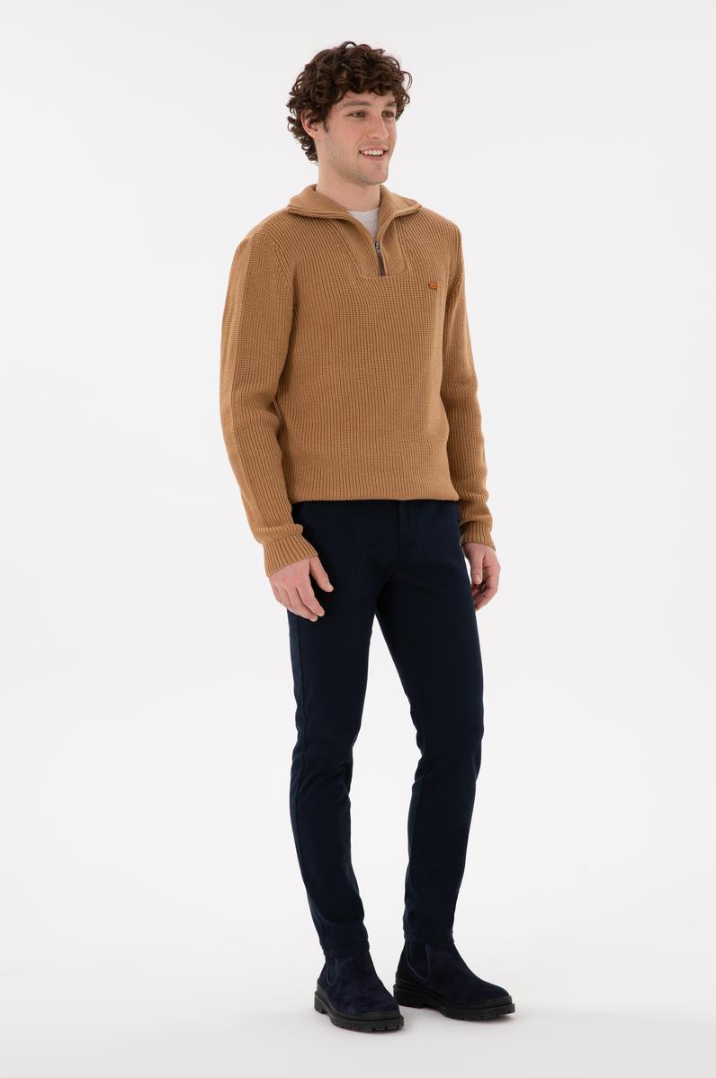 Erkek Lacivert Slim Fit Kanvas Pantolon