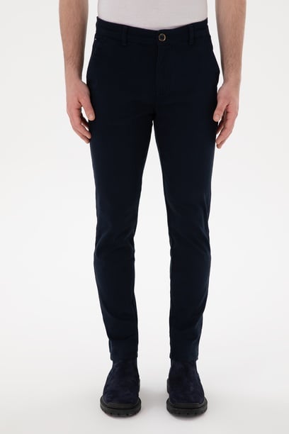 Erkek Lacivert Slim Fit Kanvas Pantolon