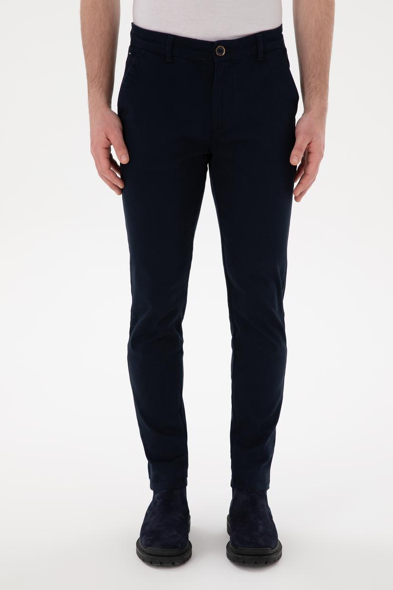 Erkek Lacivert Slim Fit Kanvas Pantolon - 50297578094
