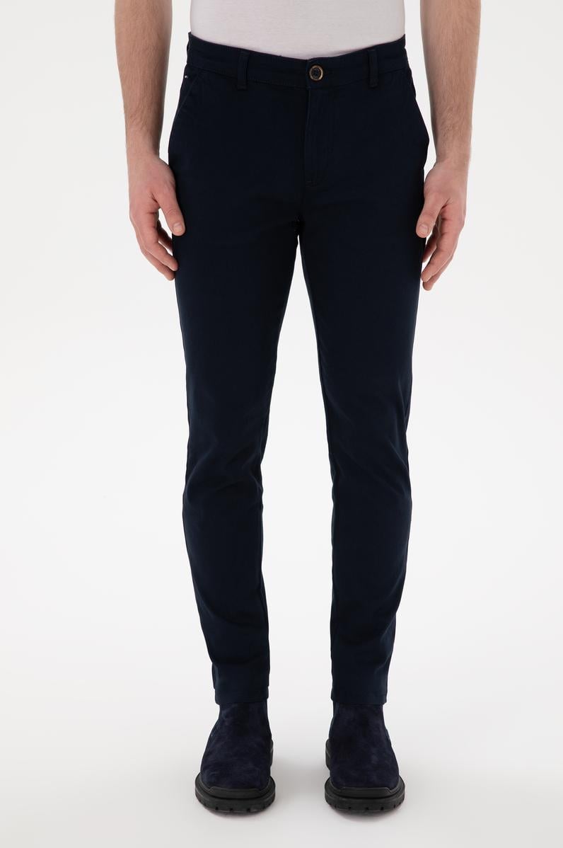 Erkek Lacivert Slim Fit Kanvas Pantolon