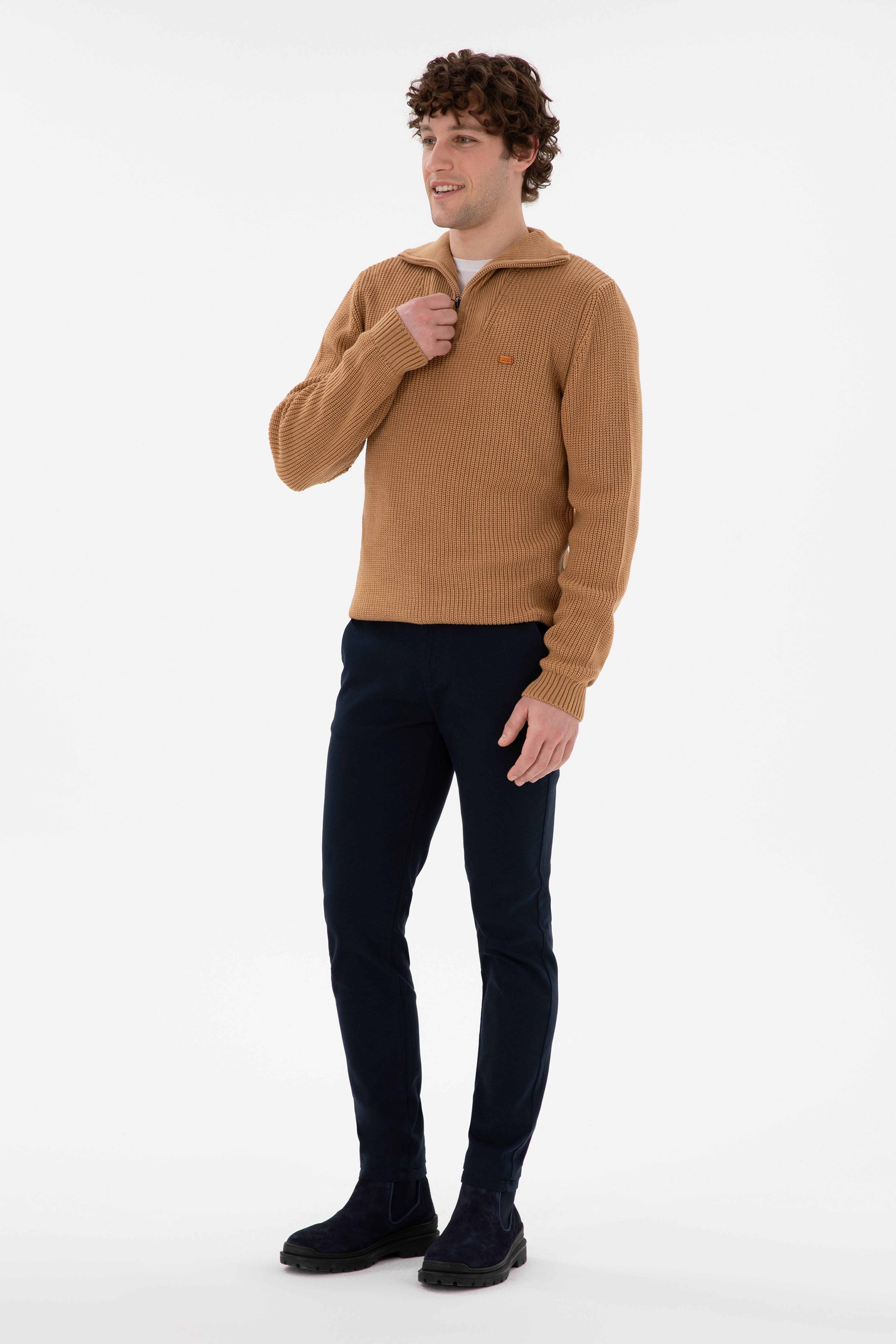 Erkek Lacivert Slim Fit Kanvas Pantolon - Image 3