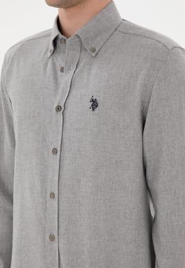 Erkek Açık Gri Uzun Kollu Basic Gömlek - 50296757137