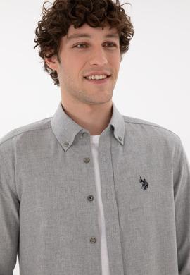 Erkek Açık Gri Uzun Kollu Basic Gömlek - 50296757137