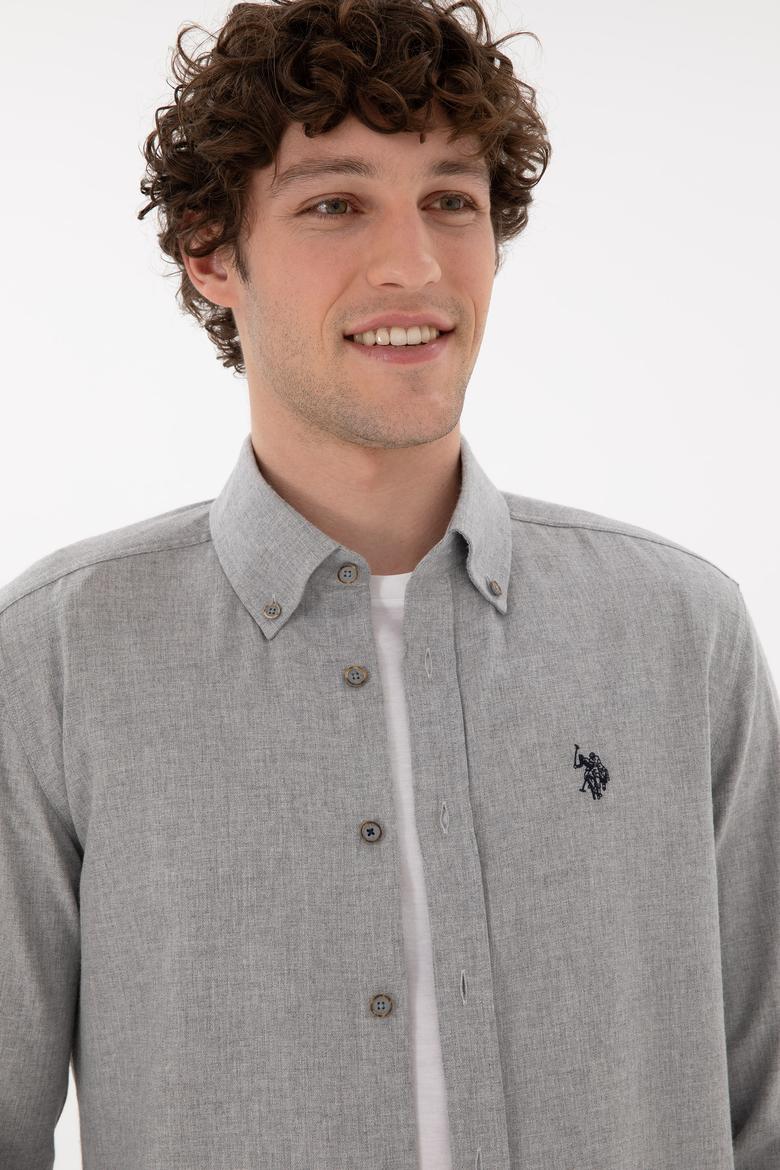 Erkek Açık Gri Uzun Kollu Basic Gömlek - 50296757137