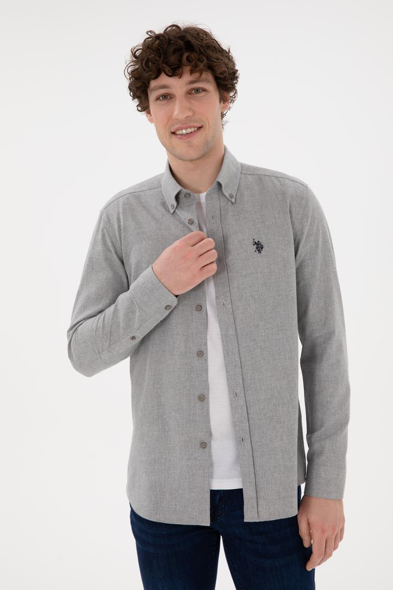 Erkek Açık Gri Uzun Kollu Basic Gömlek - 50296757137