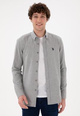 Erkek Açık Gri Uzun Kollu Basic Gömlek - 50296757137