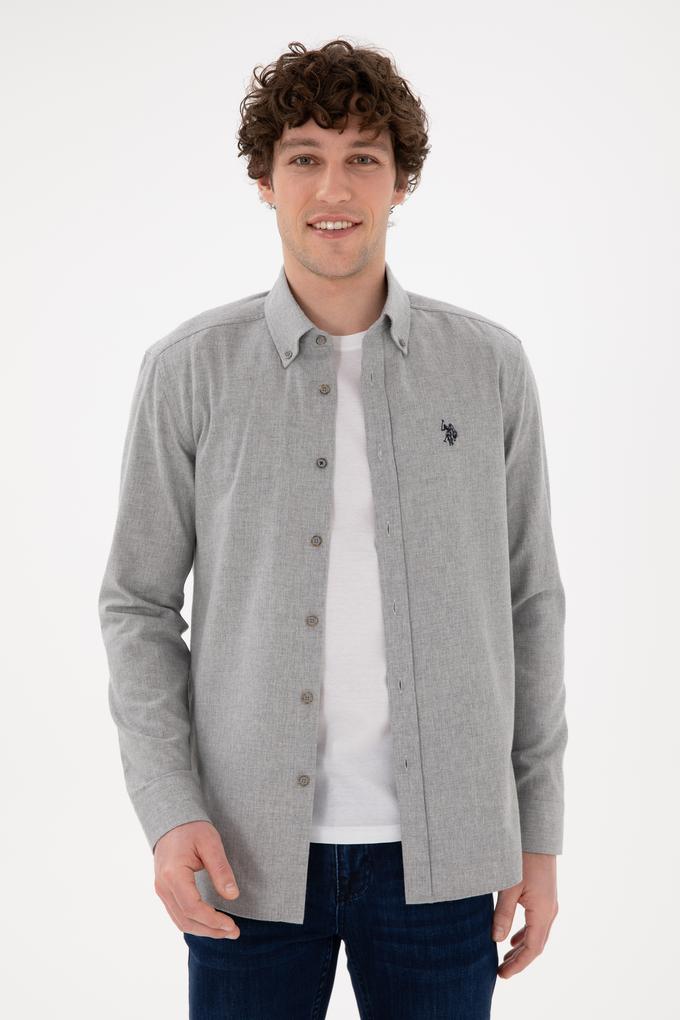 Erkek Açık Gri Uzun Kollu Basic Gömlek