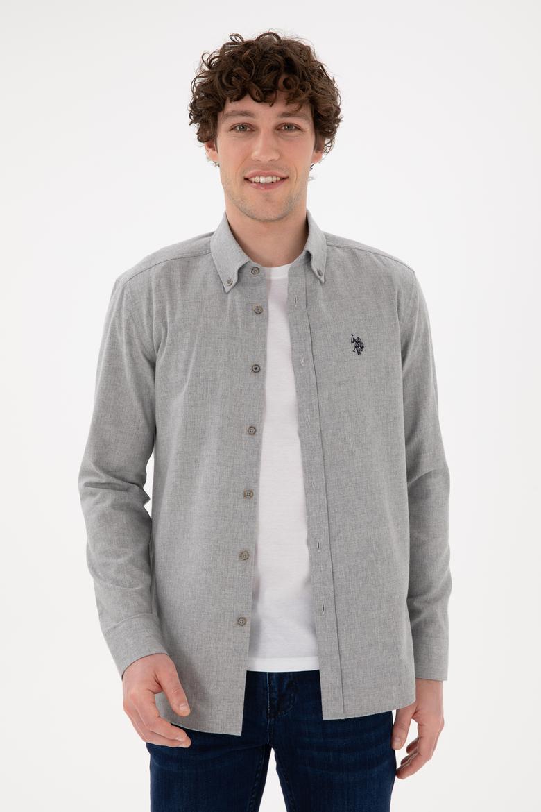 Erkek Açık Gri Uzun Kollu Basic Gömlek