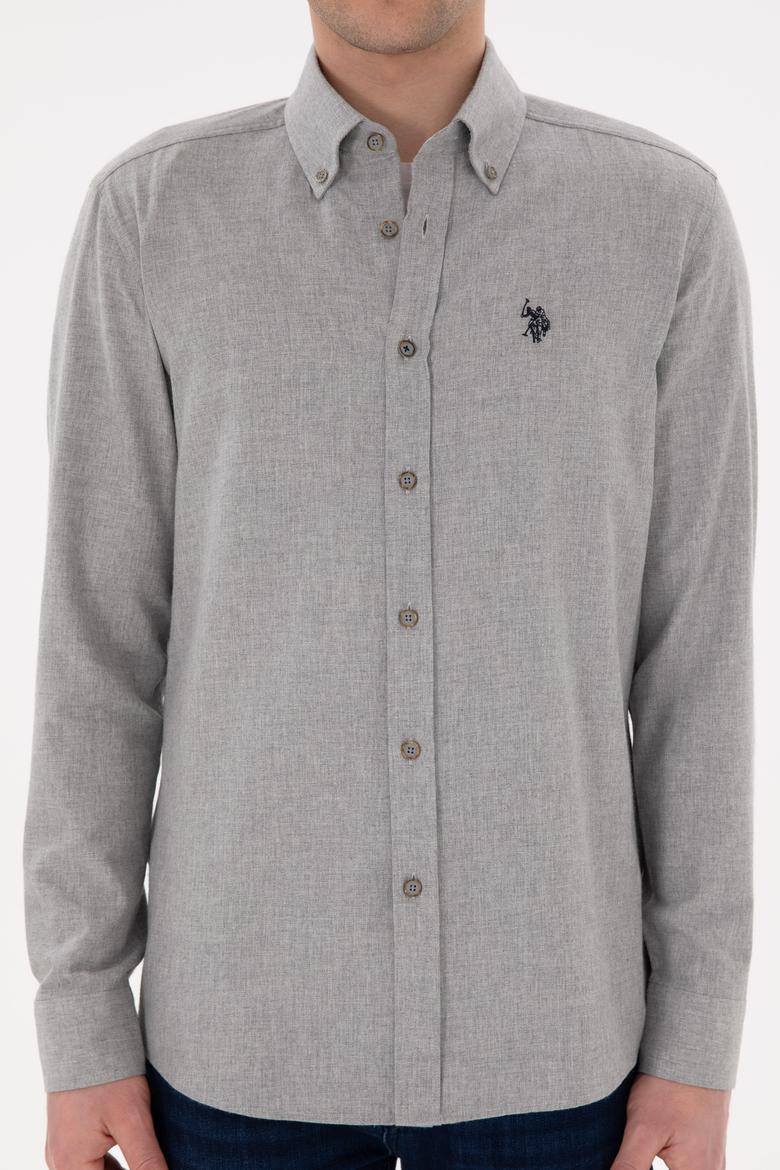 Erkek Açık Gri Uzun Kollu Basic Gömlek - 50296757137