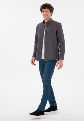 Erkek Antrasit Uzun Kollu Basic Gömlek - 50296777091