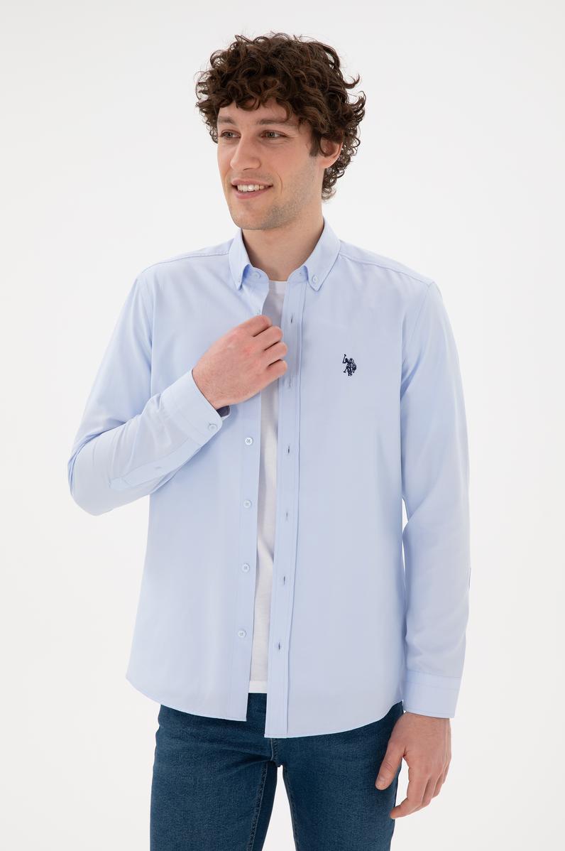 Erkek Açık Mavi Uzun Kollu Basic Gömlek